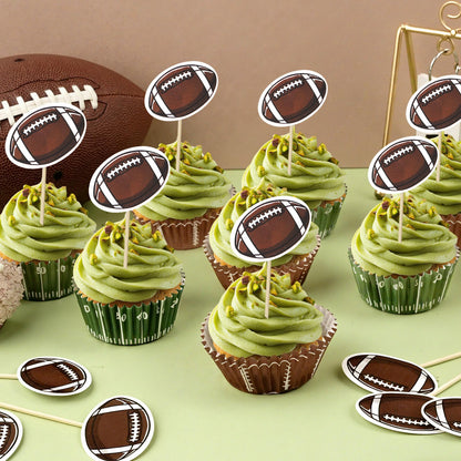 Glavatrix Football Cupcake Liners and Toppers, 200PCS Touch Down & Football Pattern Baking Cups Muffin Wrappers with 36PCS Cupcake Picks for Sports Game Day Baby Shower Birthday Party Cake Decorations