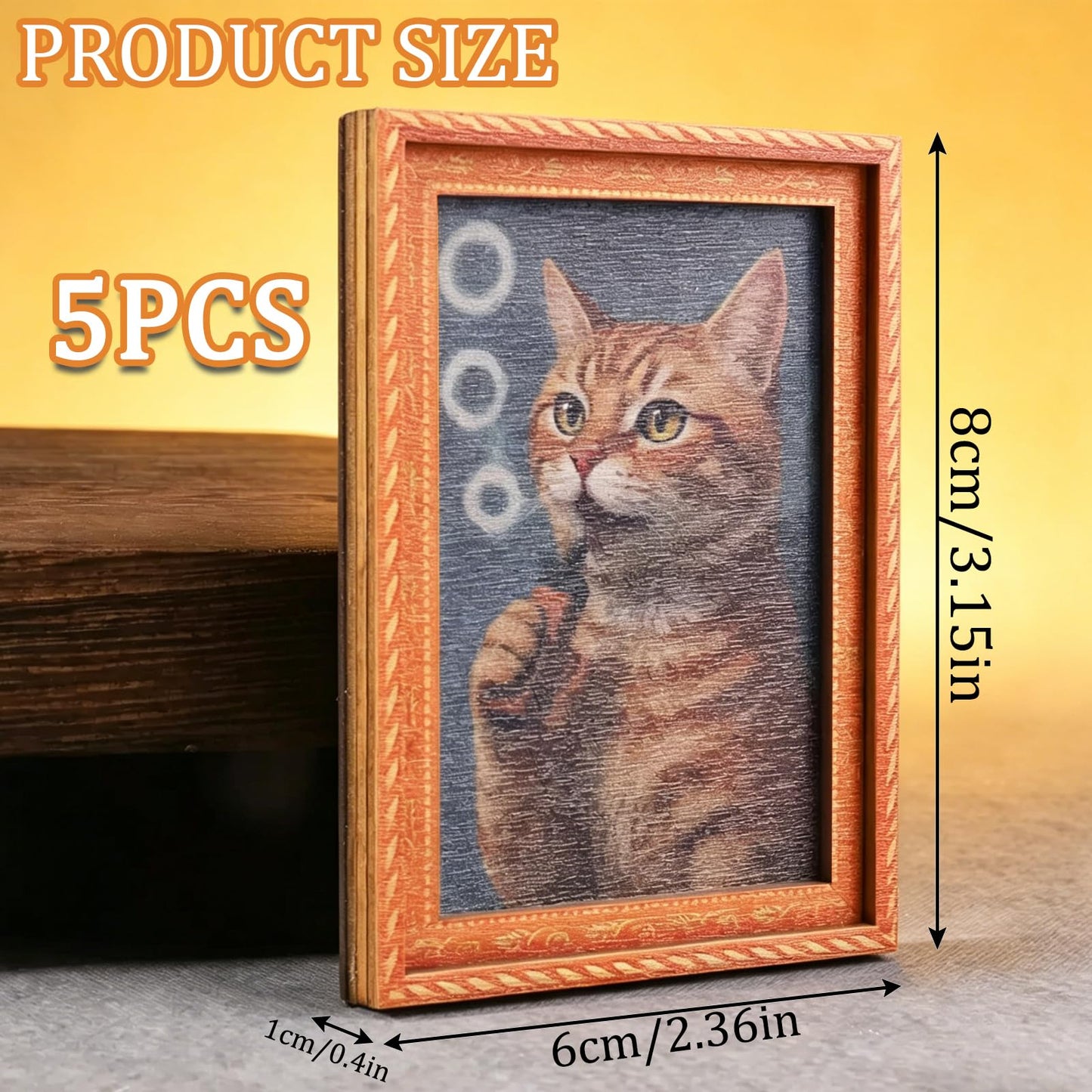 5Pcs Funny Wooden Fridge Magnets Frame Retro Cute Cat Frog Pattern Magnetic Refrigerator Locker Magnet Photo Frames Holder for Home Kitchen Office Whiteboard Decorations (Style cat)