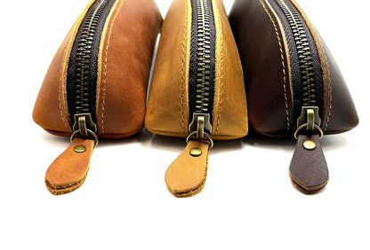 Craoopii Leather Pen Case Pencil Bag Pouch With Zipper Pen Holders Handmade Genuine Leather For Men Women Businessmen And Artists Home Work Office (Brownish yellow)