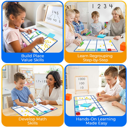 Simply magic 140+1 PCS Colorful Base Ten Blocks & Activities Set - Base Ten Blocks Classroom Set, Base 10 Math Manipulatives, Place Value Blocks Mat, Ones Tens Hundreds Blocks, Math Counters Cubes