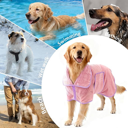 Soft Dog Bathrobe Fast Drying Dog Coat, Super Absorbent Dog Towels for After Bath, Microfiber Pet Robe Adjustable Collar & Belly Warm Keeping Dogs Coat for Pet Dogs & Cats (Pink, 3X-Large)