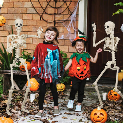 2 Pack 36" Skeleton Halloween Decorations,3Ft Plastic Posable Skeleton with Movable Joints,with 20 Spiders & Spider Webs for Halloween Party Decorations,Yard Haunted House Props Indoor Outdoor Decor