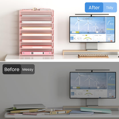 Lavatino 8-Tier Letter Tray Desk Paper Organizer, Mesh File Sorter Tray Organizer for Desk Office Supplies & Home Organization, Fits A4 Paper, Mail, Magazines and Office Accessories (Pink with Handle)