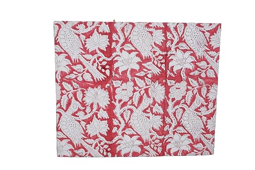 Generic 3.3 Gallon Cotton Hand Block Printed Paper Waste Basket |Small Decorative Trash Can for Housewarming Gifts in Living Room, Bedroom, Bathroom | Eco-Friendly, Plastic-Free (1, RED White MOR)