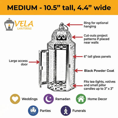 Vela Lanterns Decorative Indoor Moroccan Candle Holder, Clear, M