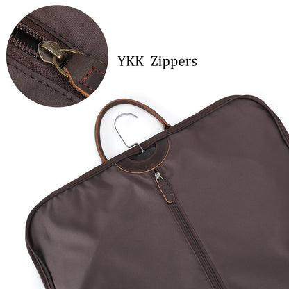 Polare Waxed Canvas Full Grain Leather Trim Garment Carry On Bag for Travel, Foldable Hanging Suitcase Weekender Dust-Proof Garment Waterproof Cover with YKK Zipper and Adjustable Strap