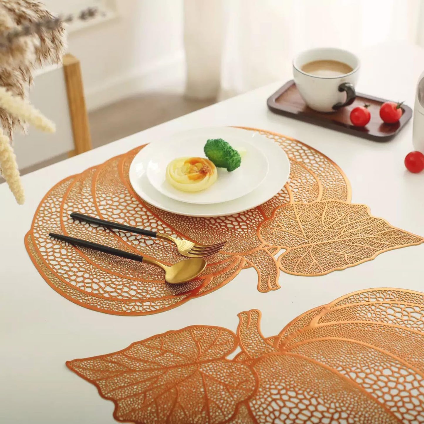 Qancesd Fall Pumpkin Placemats, Set of 6 Halloween Thanksgiving Placemats, Autumn Harvest Place Mats Home Table Decorations, Orange
