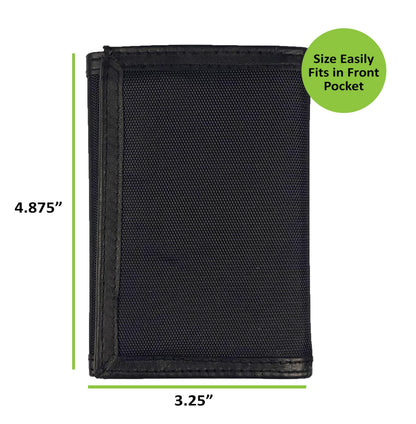 Sprocket Men's Nylon Trifold Wallet with Leather Trim and ID Window (Black)