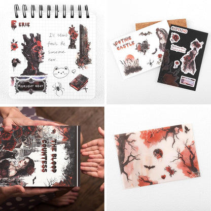Dizdkizd Gothic Girls Sticker Book for Journaling, Scrapbooking, 190 Pre-Cut Cool Darker Vintage Stickers for Adults, PET and Paper Junk Journaling Supplies