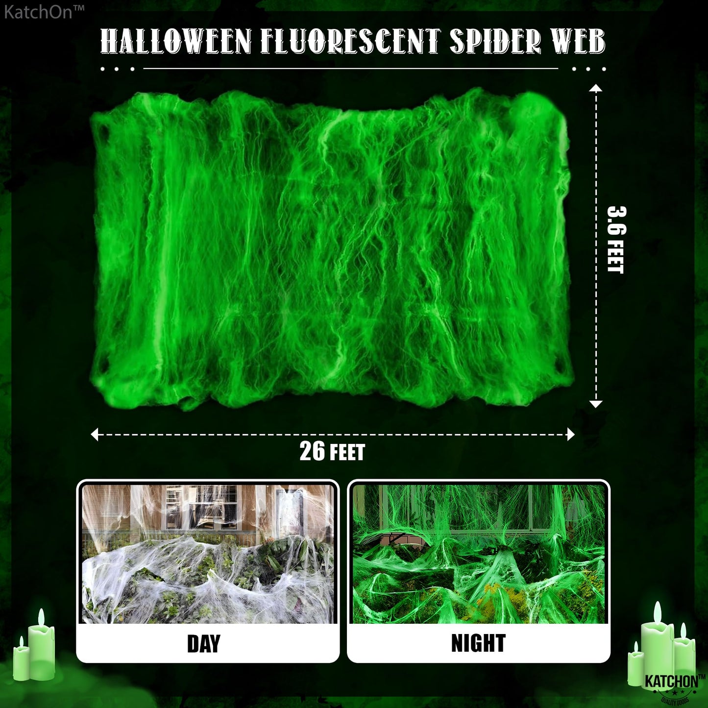 KatchOn, Glow in The Dark Halloween Spider Web - Halloween Glow in The Dark Decor | Super Stretch Cobweb for Creepy Party Supplies | Creepy Decorations Indoor Outdoor