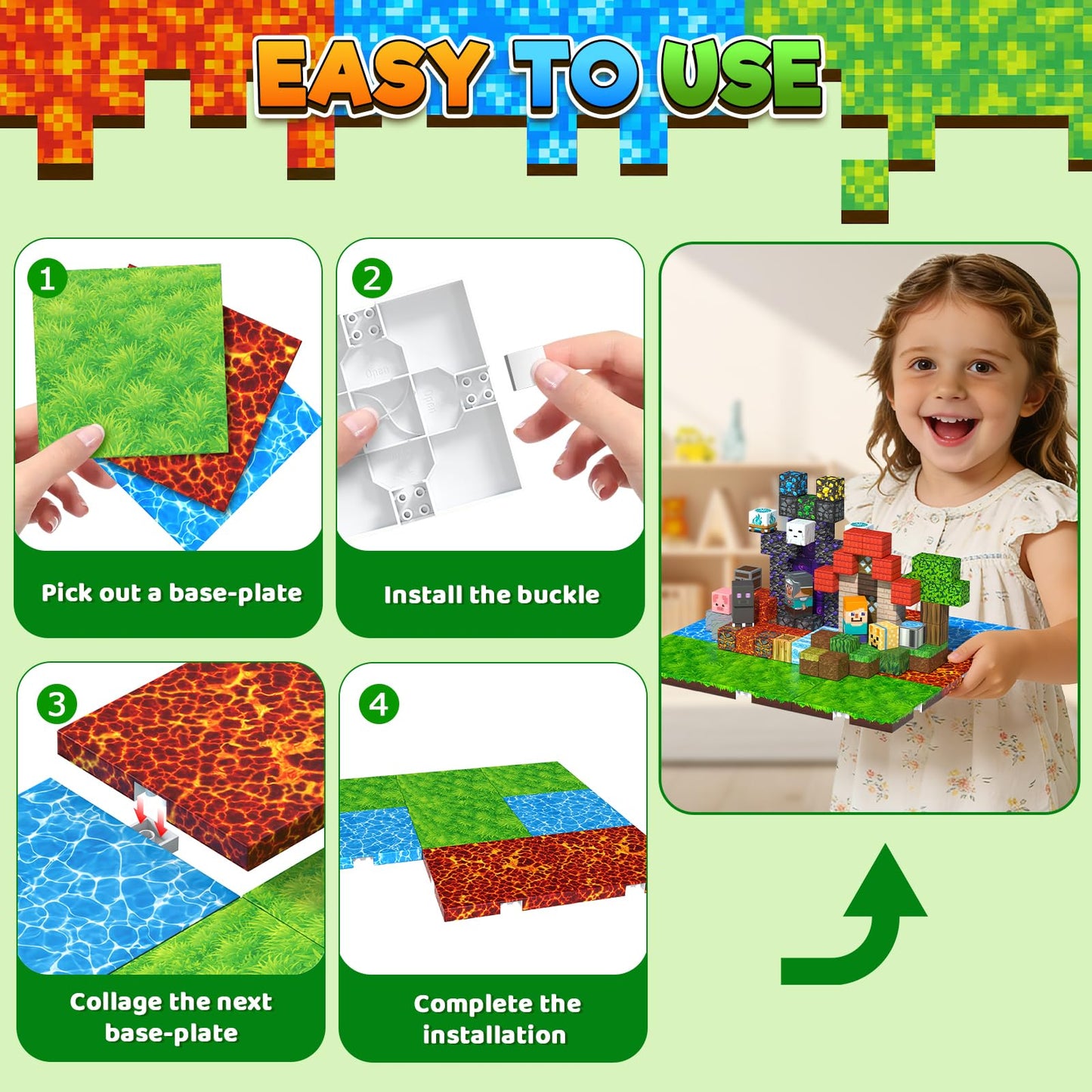 Magnetopia 8PCS Magnetic Blocks Base Plate, 4" x 4" Powerful Magnetic Building Block Base Plates for Kids, Magnet Toys, STEM Learning Sensory Toys, Birthday Gifts for Boys & Girls Ages 3+