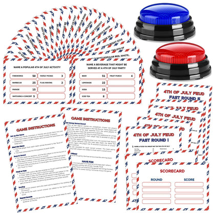Humyoun 4th of July Friendly Feud Game with 2 Answer Buzzers, Independence Day Feud Cards for Family Game Night Fun Trivia Quiz for Party Office Class Groups Team Building (Red White Blue, Patriotic)