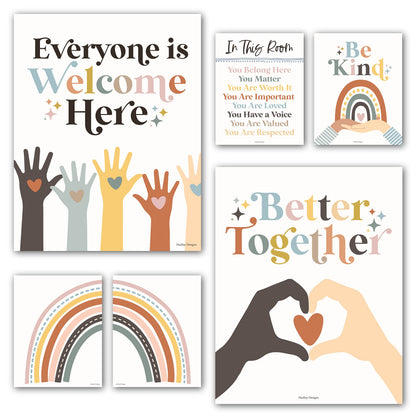 Hadley Designs Diversity Posters For Classroom Elementary –6 Inclusive Everyone Is Welcome Classroom Decor, Safe Space Sign Preschool Kindness Posters For Classrooms, Boho Multicultural Poster