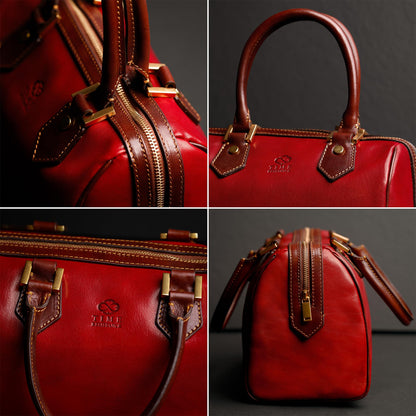 Time Resistance Leather Handbag - Full-Grain Leather Purse for Women - Top Handle Bag - Tote Bag (Red)