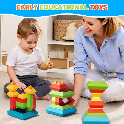 WSKC 64 PCS Building Block for Toddlers, Sorting & Stacking Toys, Montessori Toys for 3 Year Old, Stacking Blocks for Kids Ages 3 4 5 6