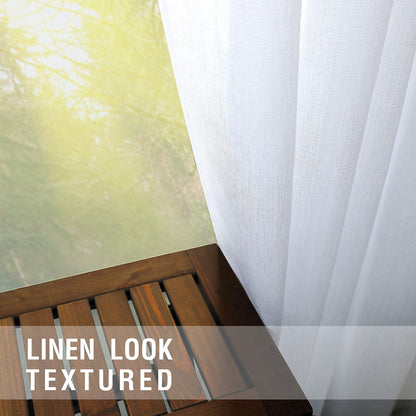 KOUFALL White Sheer Curtains 96 Inches Long 2 Panel Set Drapery Faux Linen Rod Pocket Shabby Chic Curtains for Bedroom Living Room 96 Inch Length
