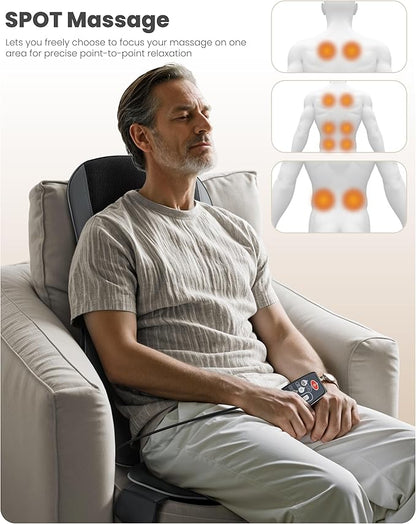COMFIER Back Massager with Heat,Full Back Massager for Chair with 2 Shiatsu Speeds,Heated Chair Massage Pad with Spot,Massage Seat Pad for Home Office use,Gifts for Women Men Mom Dad