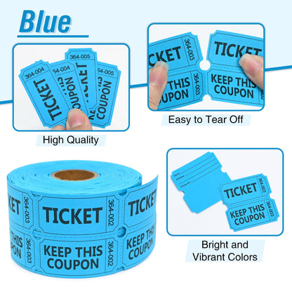 ESSENTIAL 2000 Raffle Tickets Double Roll, Raffle Tickets Roll with Name and Phone Number, for Raffle, Events, Classroom, Entry, Class Reward & Door Prize - Blue/Yellow/Red/Green