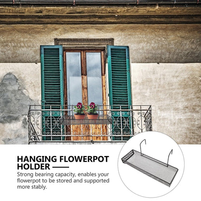 IDEANATEGRATE Hanging Flower Rack Indoor Iron Plant Stand Hooks Black Metal Balcony Garden Patio Railing Shelf