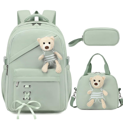 ACESAK School Backpack for Girls - 3 PCS Cute Girls Backpack with Lunch Box & Pencil Case - Kawaii Casual Kids Bookbag School Bag Daypacks Set for Elementary Middle High School Student Teens (Green)