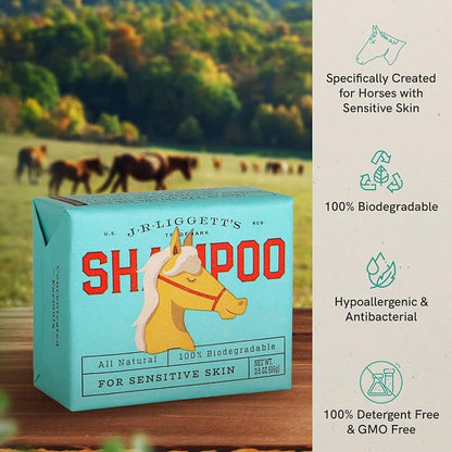 J.R.LIGGETT'S Horse Shampoo Bar, Natural Mane and Tail Cleanser Bar, Hypoallergenic Equine Formula Gently Deep Cleans and Relieves Dry, Sensitive and Itchy Skin, Detergent-Free, 3.5 oz