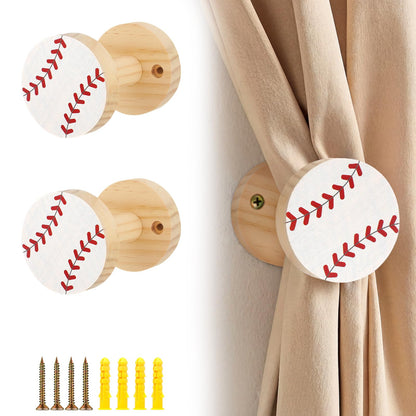 Geelin 2 Pack Baseball Curtain Holdbacks Wooden Curtain Tiebacks Wall Mounted with Screws Decorative Drapes Holders Stylish Black Drapes Tieback Hooks for Home Office