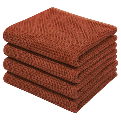Homaxy 100% Cotton Waffle Weave Kitchen Dish Towels, Ultra Soft Absorbent Quick Drying Cleaning Towel, 13 x 28 Inches, 4-Pack, Rust
