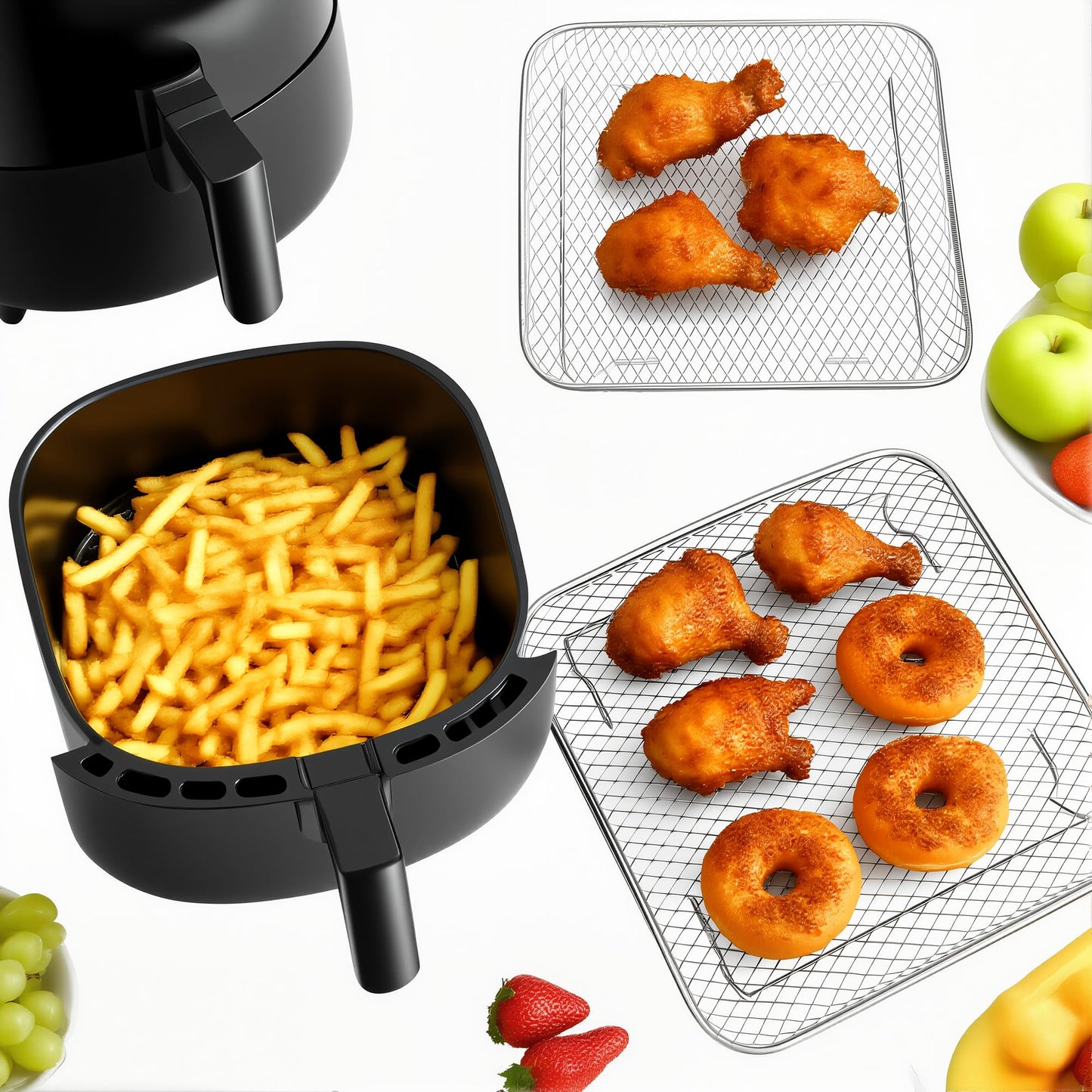Upgrade 8inch Square Air Fryer Rack,Three Stacktable Dehydrator Rack,Square Air Fryer Accessories,Only Fit for Air fryer which inner size ≥8.7 inch(Square)
