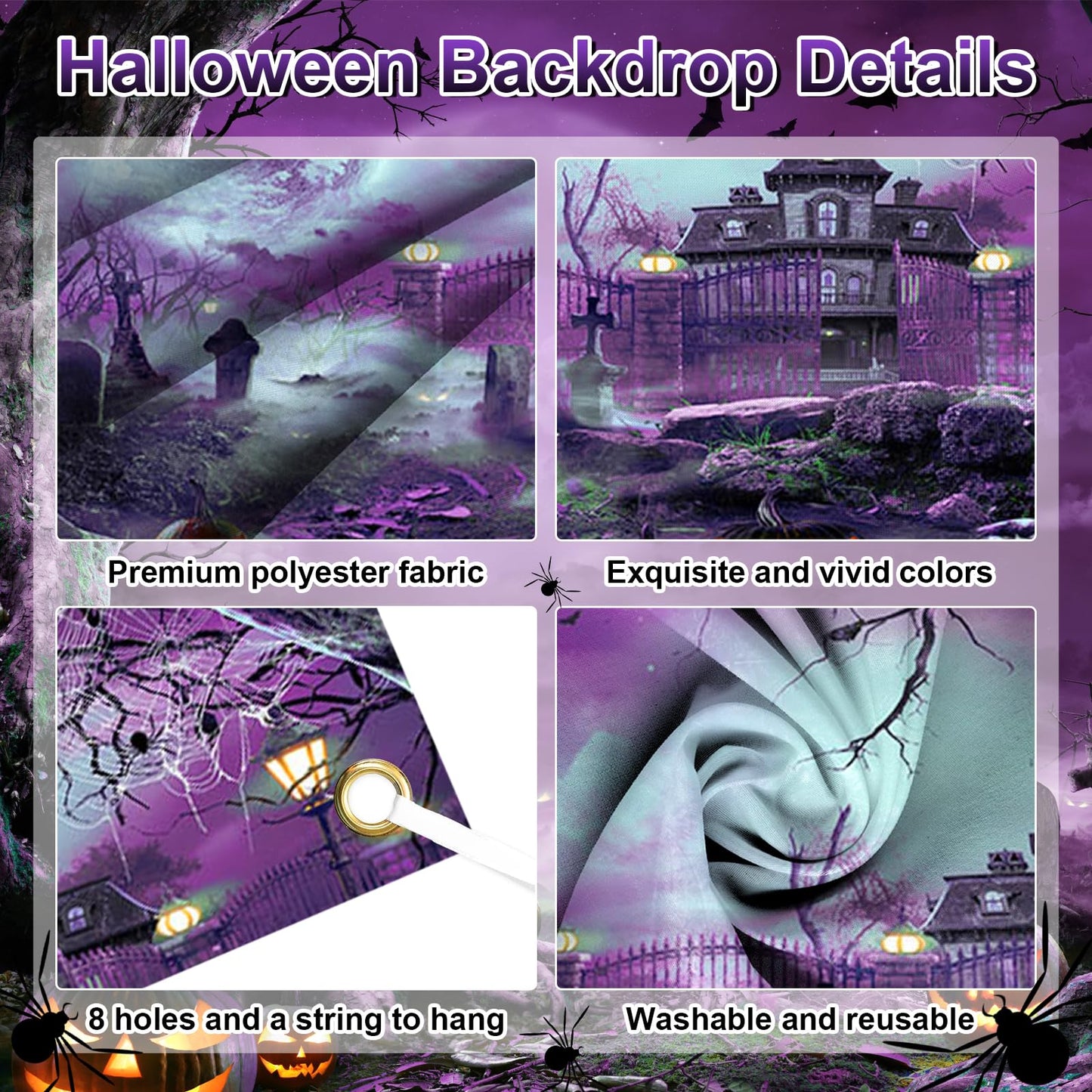 Avezano 6x13 ft Halloween Garage Door Banner Halloween Full Moon Scary Night Castle Pumpkins Garage Door Cover Backdrop Spooky Witch Cemetery Party Decorations (Purple)