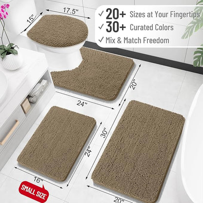 OLANLY Toilet Rugs U-Shaped 20x20, Extra Soft Absorbent Chenille Contour Bathroom Rugs for Toilet, Dry Quickly, Machine Washable, Non-Slip Bath Mat, Tan