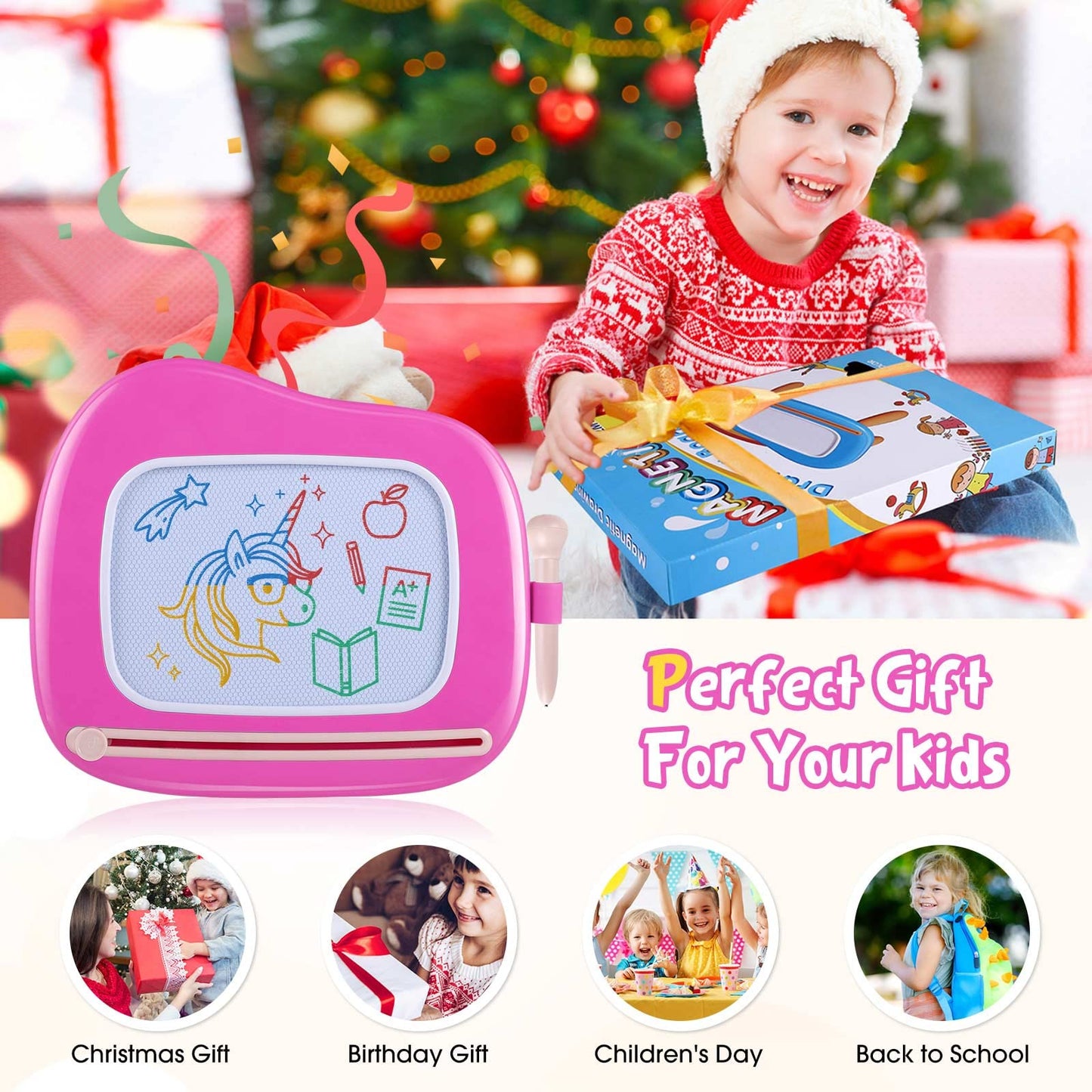Smasiagon Magnetic Drawing Board for Toddlers: Erasable Doodle Board for Home, Travel & Preschool | Fun & Educational Toy for Baby Girls Boys(Ages 1-3) (Rose)