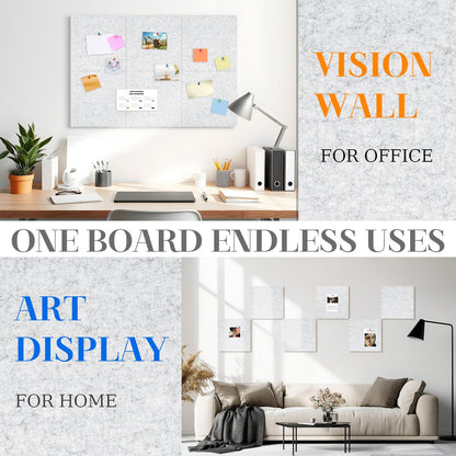 DOLLAR BOSS Felt Cork Board Tiles, 6 Packs 12" x 12" 1/2" Thick Cork Bulletin Board Self Adhesive Corkboards for Walls with 60 Pushpins for Home Office Kitchen School Decor Display, Light Grey