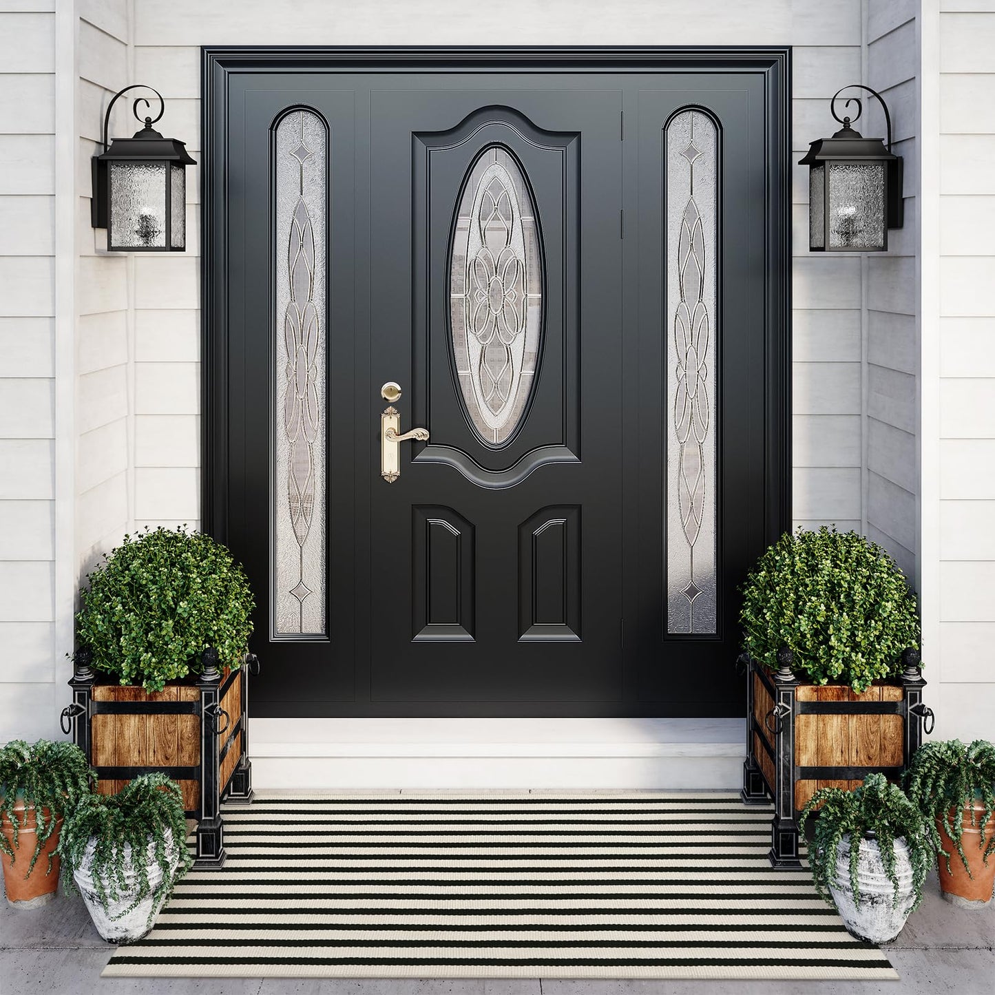 Black and White Outdoor Rug, 2x4.3 Striped Front Door Rug Cotton Hand-Woven Reversible Entryway Rugs Welcome Layered Doormat Porch Rugs for Entrance Decor Farmhouse Kitchen