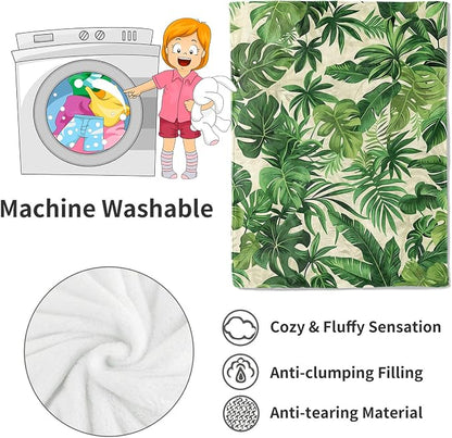Tropical Green Leaves Blanket Lush Botanical Leaf Throw Blankets with Plant,Birthday Gifts for Girls Women & Nature Lovers,Lightweight Soft Fleece,for Sofa Couch Bed Room Decor 50x60in