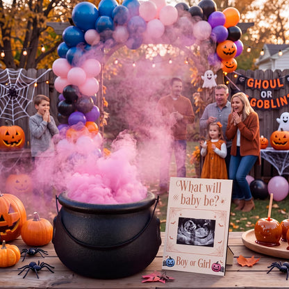 Pinkunn Halloween Black Jar Gender Reveal Games Decoration Set with Ultrasound Photo Frame Plastic Jar Witch Party Spooky What Will Baby Be Table Centerpiece Decor Theme Prop