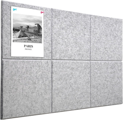 Large Cork Board Alternative 36" X 24" Bulletin Board - 6 Pack Removable Felt Wall Tiles with 15 pushpins, Large Cork Boards for Walls Cork Board for Office Pin Board Tack Board - Silver Gray