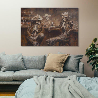 Skeleton Cowboy Saloon Trio Western Rustic Canvas Printing Wall Art Posters Prints Bohemian Aesthetic Bar Scene Oil Style Wall Decor for Living Room Bedroom Bar Office Den 12x18inch(30x45cm)