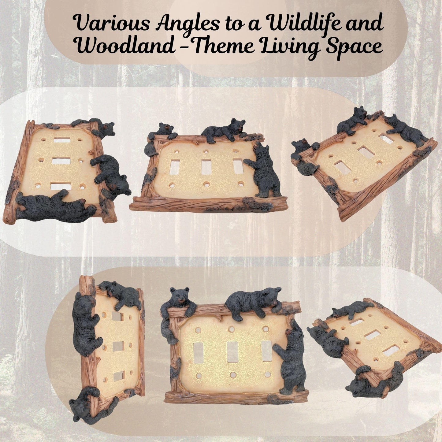 BestGiftEver Black Bear on Logs Triple Toggle Switch Cover Wall Plate for Cabin Lodge Style Home Decor | Ideal for Nature and Wildlife Lover