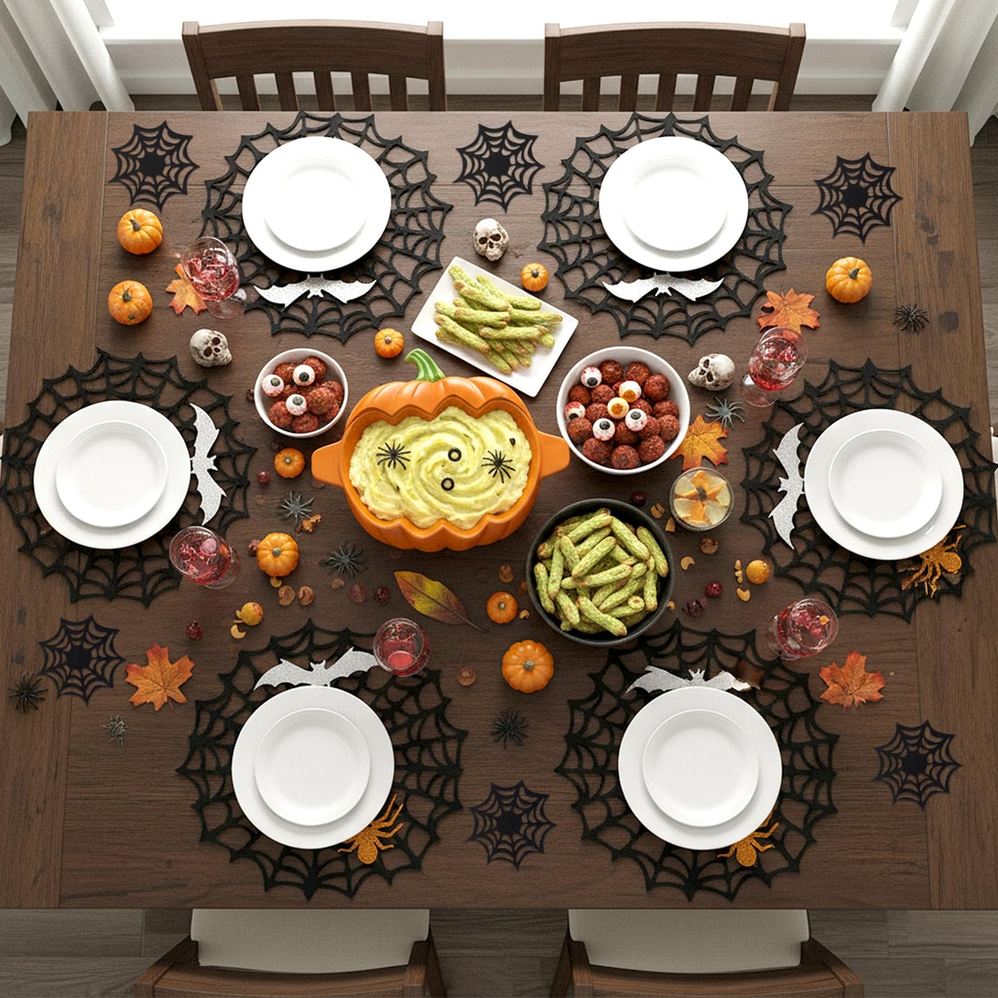 Halloween Spider Web Placemats Set of 8, Hollow Out Spider Web Dining Table Decor, Ideal for Holiday Party Decorations