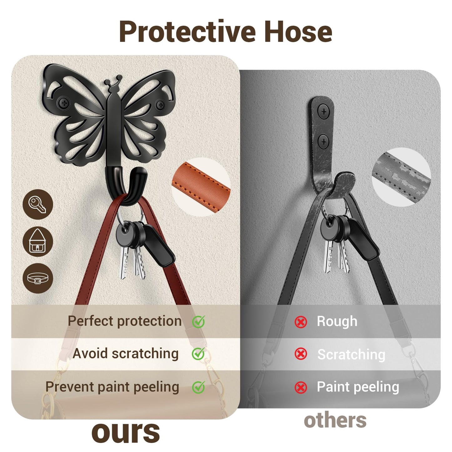 Butterfly Design Metal Hook for Both Screw Mounting and Strong Adhesive