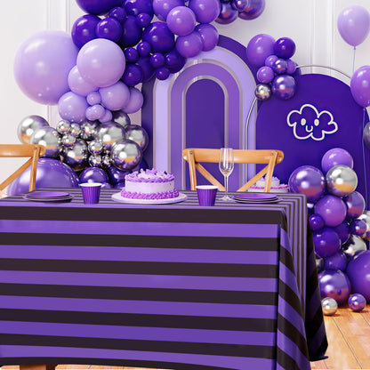 SoarDream Black Purple Polyester Halloween Tablecloth: 57×120 Inch Striped Table Cloth Rectangle Waterproof Table Cover - Holiday Camping Banquet Kitchen Dinning Decoration