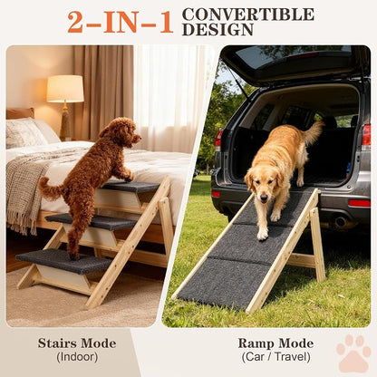 Dog Ramp,2-in-1 Foldable Pet Stairs for High Beds, 3 Steps Dog Steps | Upgraded Anti-Slip Features, Suitable for Couch, Car, Bed and Joint-Friendly Senior Durable Dog Stairs