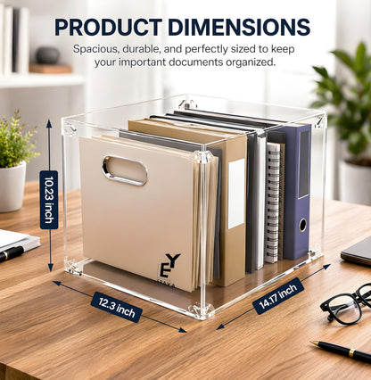 ERAYA Clear Acrylic File Organizer with Handles, Portable Hanging File Box for Letter/A4 Documents 8.5"x11", Sleek Desktop Storage for Office, Home, Study, Magazines, Notebooks, and School Supplies