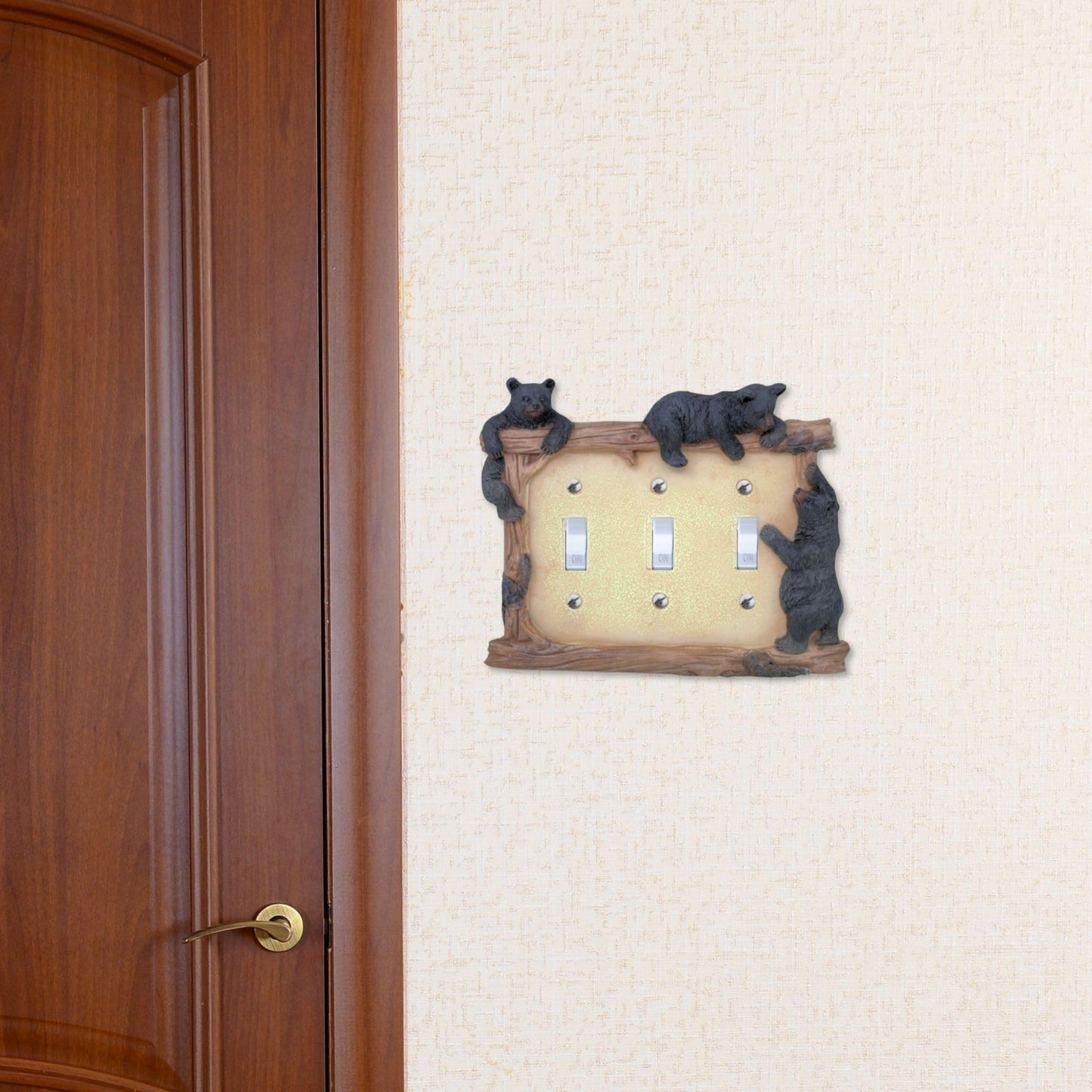 BestGiftEver Black Bear on Logs Triple Toggle Switch Cover Wall Plate for Cabin Lodge Style Home Decor | Ideal for Nature and Wildlife Lover