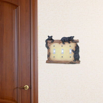 BestGiftEver Black Bear on Logs Triple Toggle Switch Cover Wall Plate for Cabin Lodge Style Home Decor | Ideal for Nature and Wildlife Lover