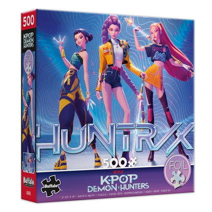 Buffalo Games Kpop Demon Hunters Foil-Finish Puzzle - 500pc, 21.25×15in - Foil-Accent Artwork & Kpop Demon Hunters Merch - Precision-Cut Pieces & Slayer Gifts - with Poster & Epic Quest Puzzle