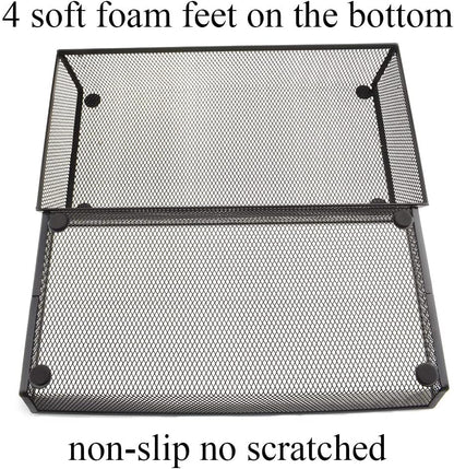 HAHIYO Stackable Mesh Tray Cup 12 x 6 x 2 inches Sturdy Container for Desk Drawer Organizer Collection for Home Office School kitchen Soft Foam Feet No Sharp Edges 1 Pack Black