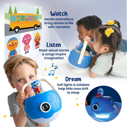 LUNA STORYTIME Kids Book Projector - Owl & Super Simple Noodle Bundle | 5 Read-Aloud Stories & 17 Songs | Story Projector, Night Light & Music Player | Screen-Free Educational Toy for Kids Ages 3+