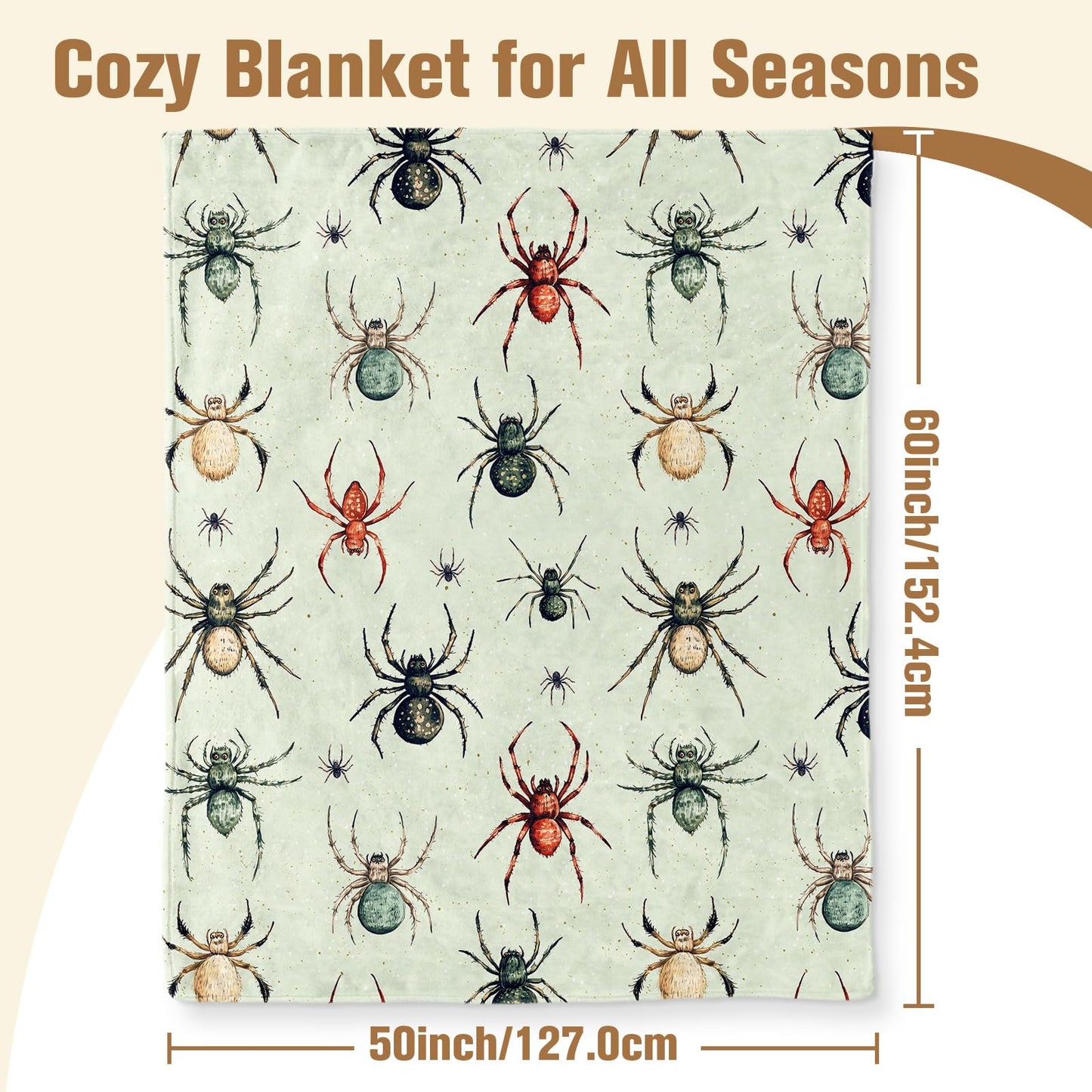 Aimego Halloween Spider Blanket Gifts for Boys Girls Gothic Spider Throw Blankets for Kids Spiders Green Decor for Sofa Living Room Bed(50X60 Inch)
