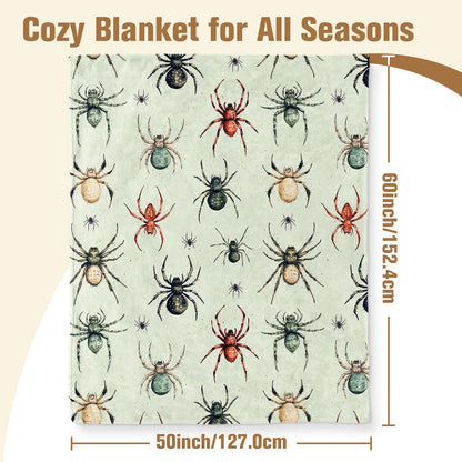 Aimego Halloween Spider Blanket Gifts for Boys Girls Gothic Spider Throw Blankets for Kids Spiders Green Decor for Sofa Living Room Bed(50X60 Inch)